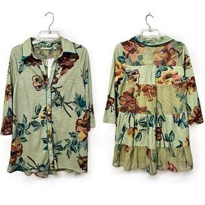 NWT Soft Surroundings Elena Floral Mix-media Tunic  Blouse XS Boho Casual